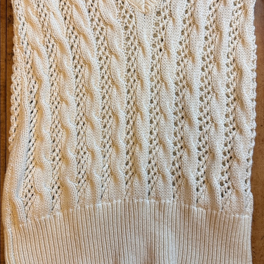 Vintage Old Navy Cream V-Neck Cable knit Sweater Large cotton vintage - Picture 4 of 5